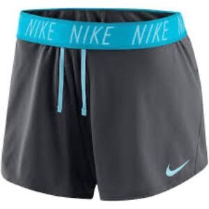 Nike Women's Dri-FIT Attack 2.0 Shorts Charcoal and Blue Rollover Waistband XS
